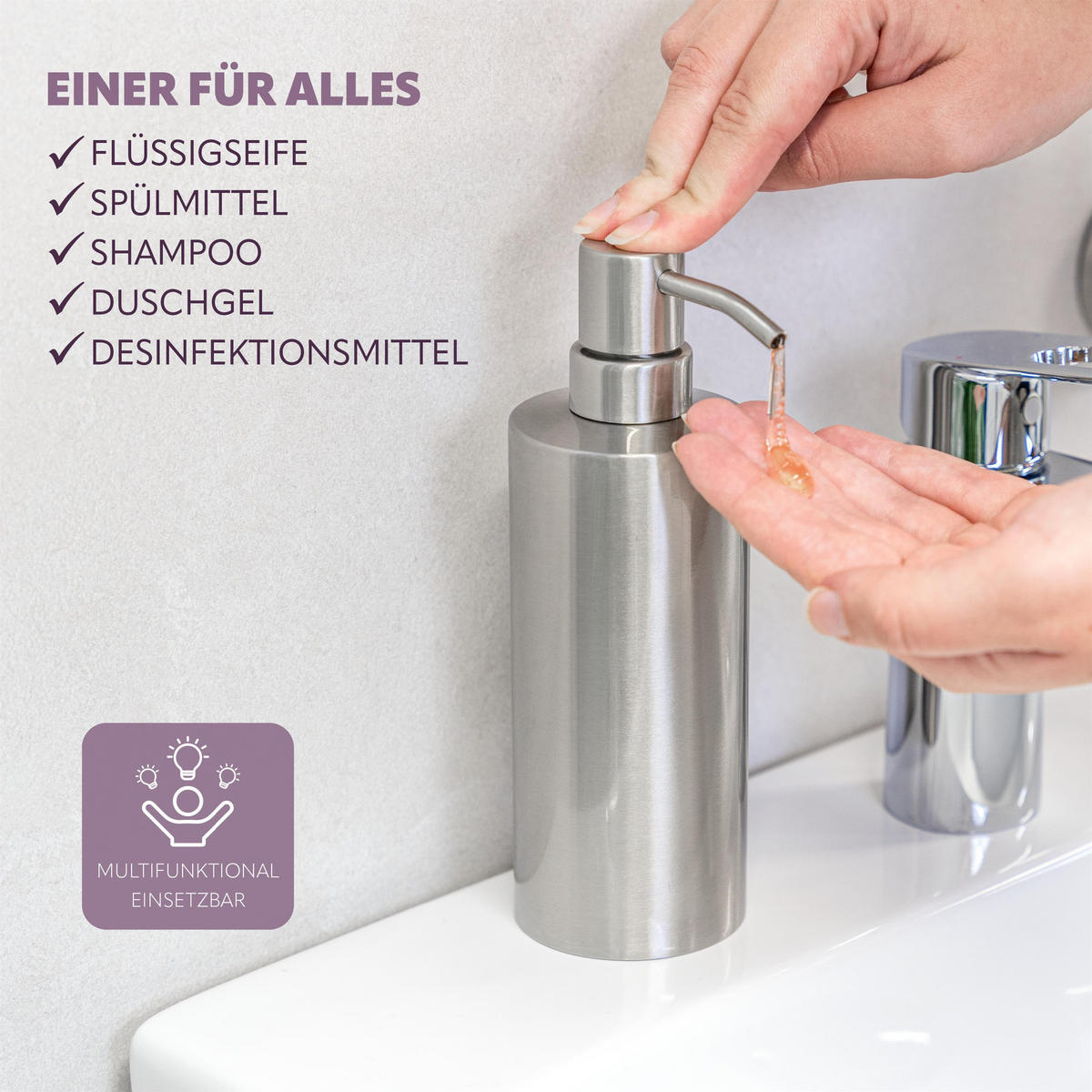 SEIFENSPENDERGERADE PIAZZA, Edelstahl, matt - Edelstahlfarben, Metall (8.5/19.5/9cm) - bremermann