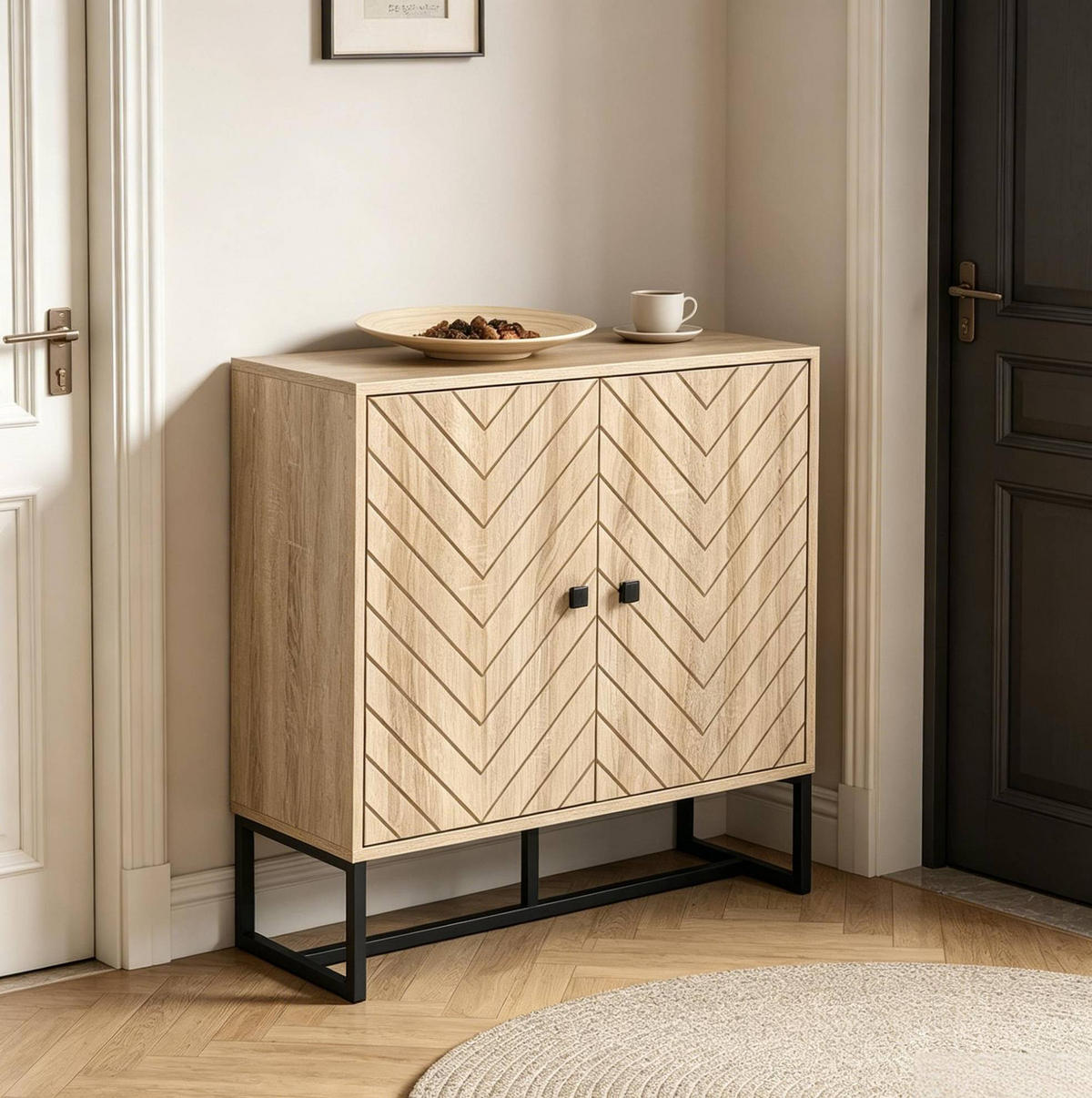 SIDEBOARD in Schwarz und Naturholz 80x29,5x80 cm mit verstellbaren Einlegeböden - Schwarz, Holzwerkstoff (29.5/80/80cm) - IVMEU