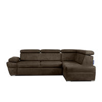 SCHLAFECKSOFA RATLO rechts 4/5-Sitzer mit Bettkasten in Lederoptik, braun - Dunkelbraun/Silberfarben, Textil (270/190cm) - KONSIMO®