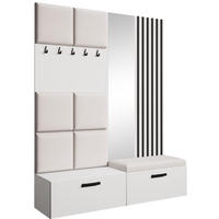 GARDEROBE Margaret I+II 162/203/43 mit gepolsterten Paneelen/Lamellen/Spiegel - Beige/Schwarz, Holzwerkstoff/Kunststoff (162/203/43cm) - Beautysofa