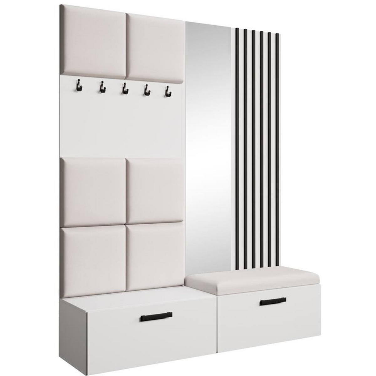 GARDEROBE Margaret I+II 162/203/43 mit gepolsterten Paneelen/Lamellen/Spiegel - Beige/Schwarz, Holzwerkstoff/Kunststoff (162/203/43cm) - Beautysofa