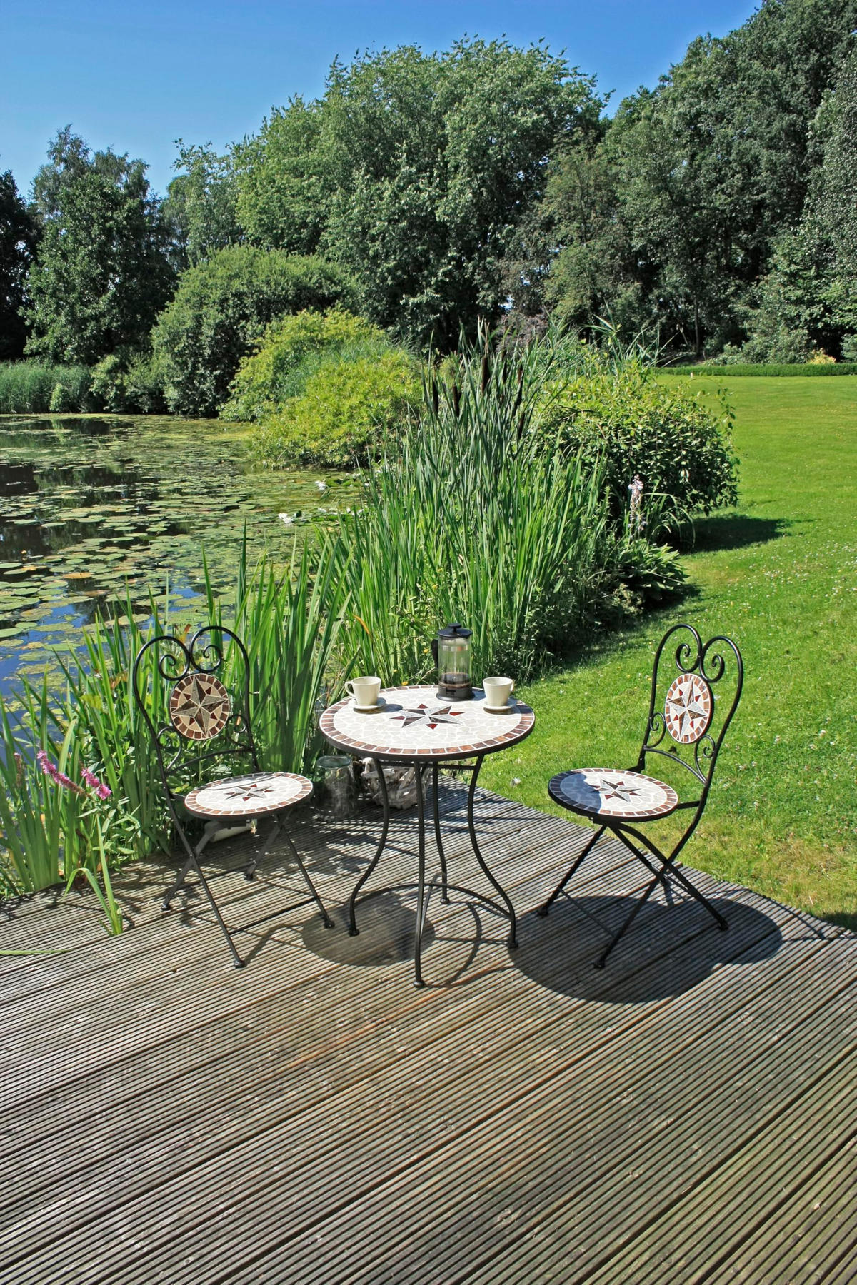 BALKONMÖBEL-SET Robert 3-teilig Mosaik Hellbgrau Balkon-Set - Hellgrau, Metall - DELUKE