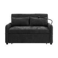 SCHLAFSOFA Doppel mit Schlaffunktion verstellbarer Rückenlehne Handyhalter & USB-Anschluss Grau 129/163/81 cm - Grau, Textil (129/81/76cm) - OKWISH