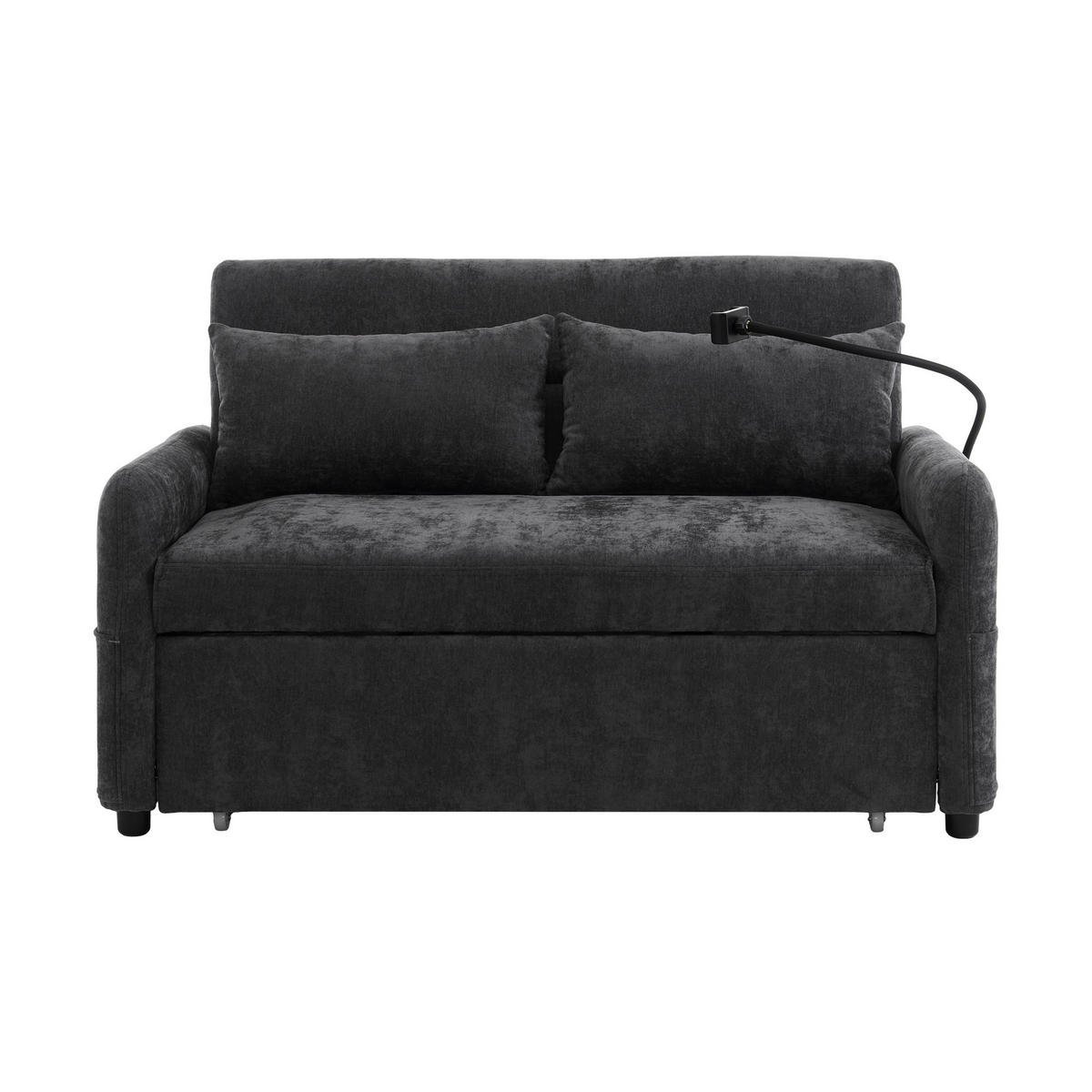SCHLAFSOFA Doppel mit Schlaffunktion verstellbarer Rückenlehne Handyhalter & USB-Anschluss Grau 129/163/81 cm - Grau, Textil (129/81/76cm) - OKWISH