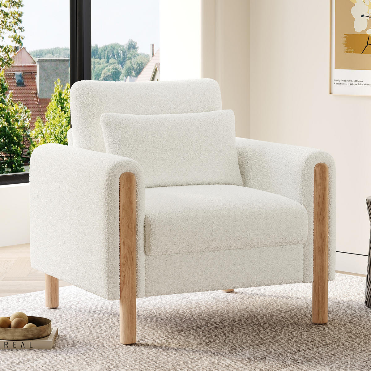 SESSEL 87/88.5/83 cm White aus Teddy mit abnehmbarem Sitzkissen - Weiß, Textil (83/88.5/87cm) - OKMYHOME