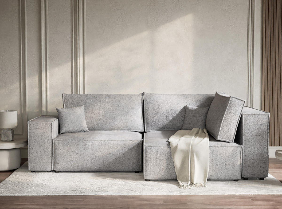 ECKSOFA MIT SCHLAFFUNKTION Tonga Hellgrau Webstoff - Hellgrau/Schwarz, Holz/Holzwerkstoff (255/105cm) - Maison de Reve