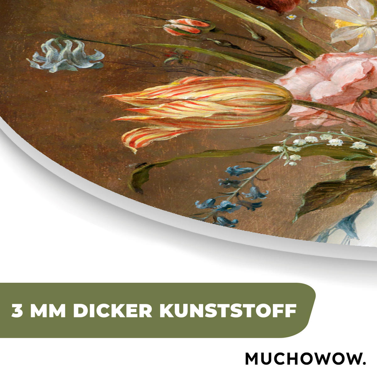WANDBILD Stilleben mit Blumen - Balthasar van der Ast - Malerei 40x40 cm - Sandfarben, Kunststoff (40/40cm) - MuchoWow