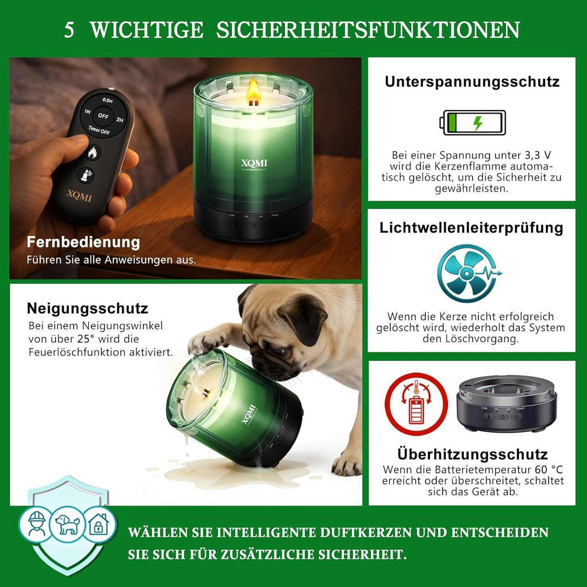 DUFTKERZE Set Bergamot & Leather mit Fernbedienung - Grün, Paraffin (11cm)