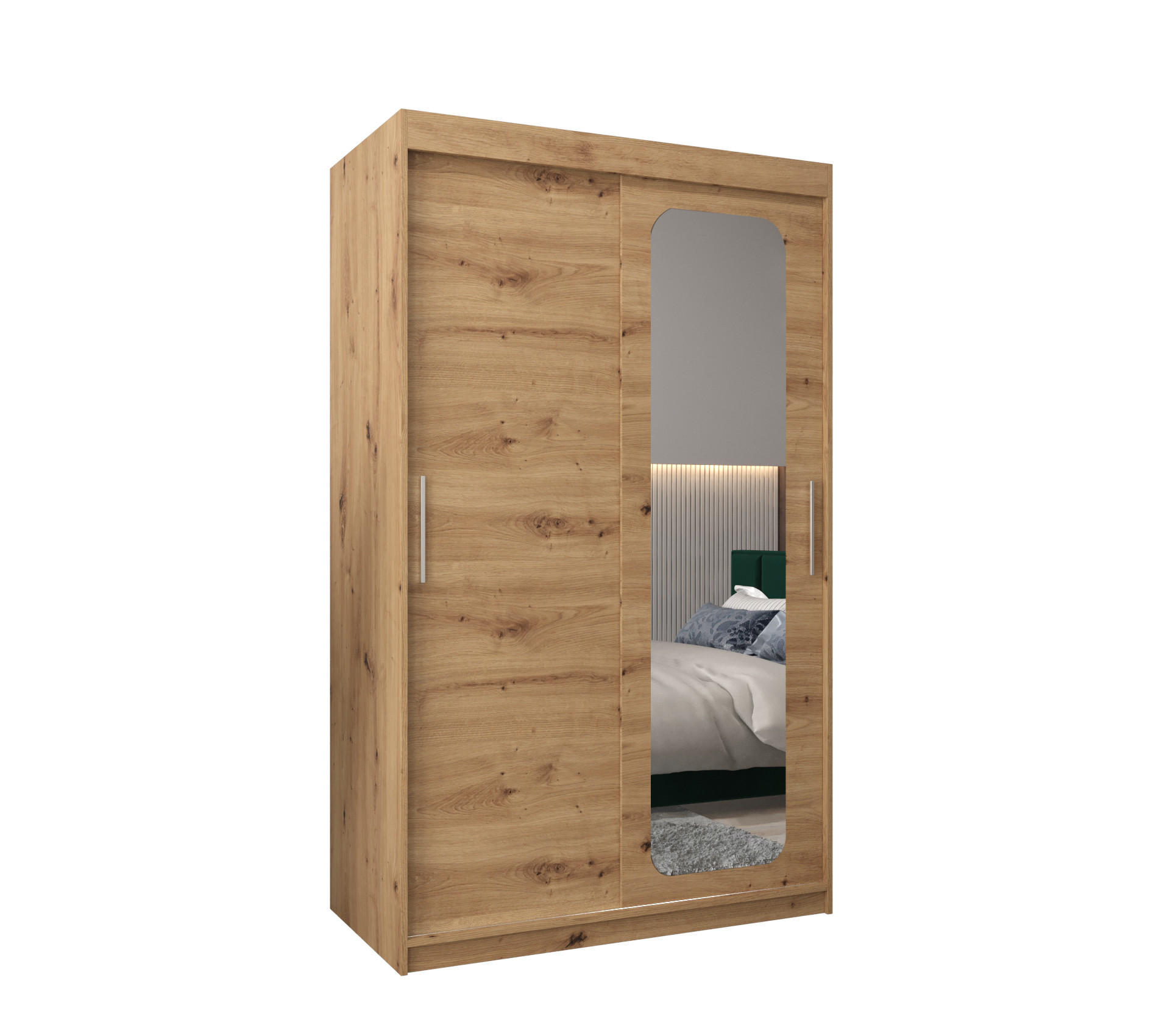 SCHWEBETÜRENSCHRANK 200/120/62 2-türig - Silberfarben/Eiche Artisan, Holz/Kunststoff (120/200/62cm) - MÖBEL KRYSPOL