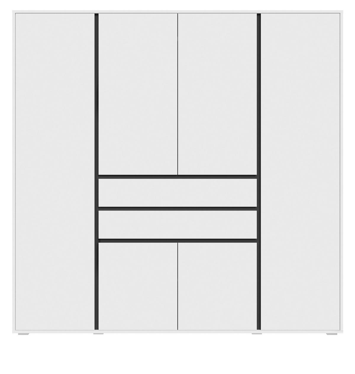 KLEIDERSCHRANK weiß, grau 197 x 194 cm, Drehtürenschrank 6-türig - Anthrazit/Silberfarben, Holzwerkstoff/Kunststoff (197/194/56cm) - Inn.Furn