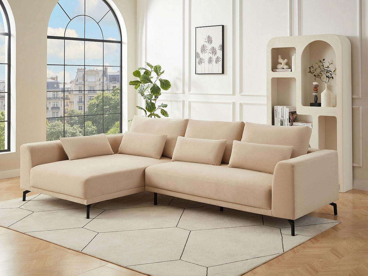 ECKSOFA - Ecke links - Strukturstoff - Beige - TILANIA - Beige, Textil (280/172cm) - Vente-Unique