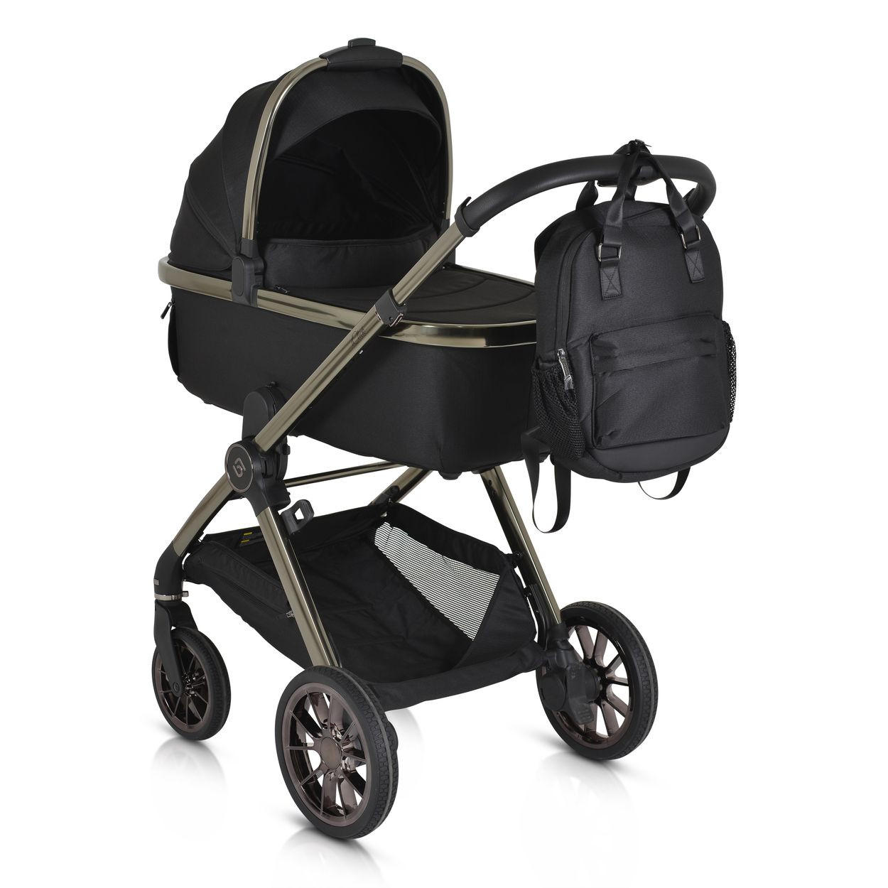 KINDERWAGEN 2 in 1 iClick schwarz klappbar, Wickeltasche, Sportsitz, Babywanne - Schwarz, Metall (74/60/106cm) - Cangaroo