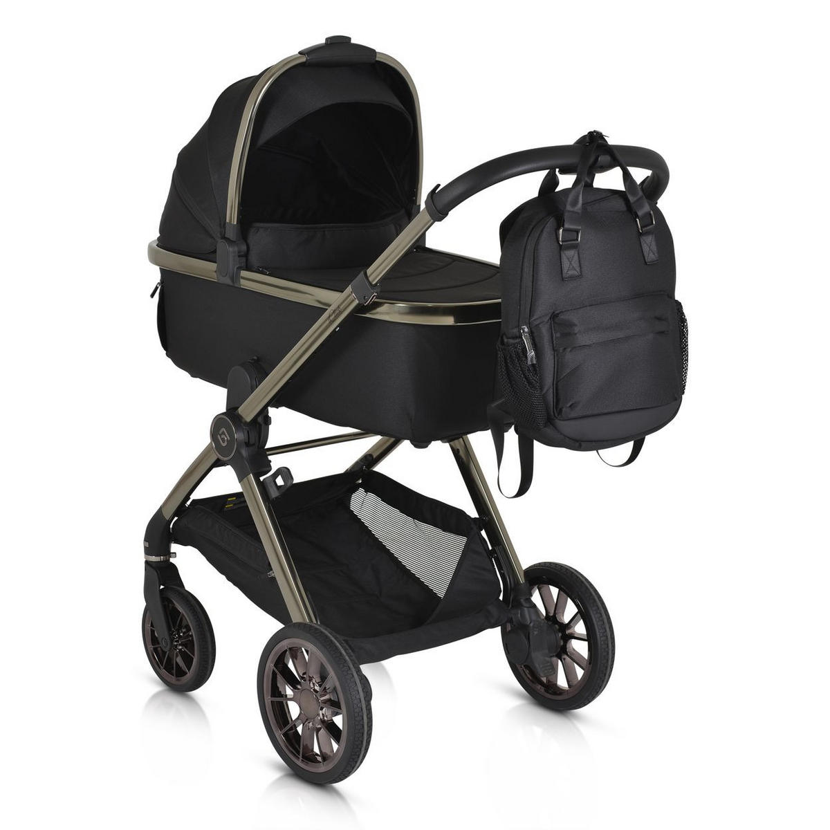 KINDERWAGEN 2 in 1 iClick schwarz klappbar, Wickeltasche, Sportsitz, Babywanne - Schwarz, Metall (74/60/106cm) - Cangaroo