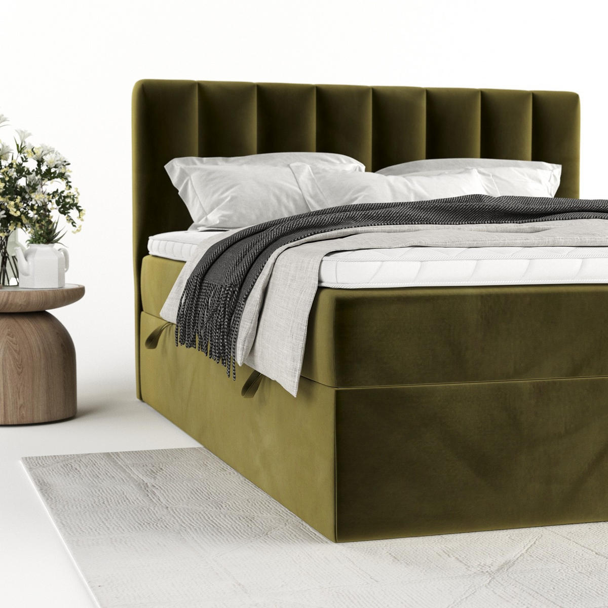 BOXBETT Bari 160/200 cm Olivgrün im Kronos Stoff - Olivgrün, Holz/Holzwerkstoff (160/200cm) - AltaBeds