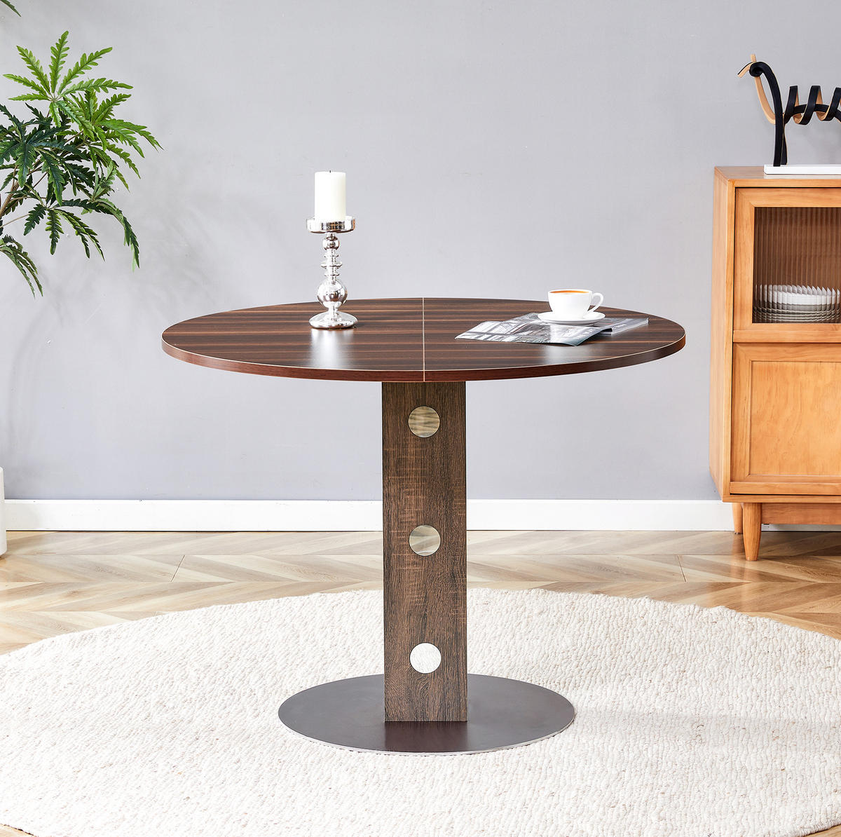 ESSTISCH aus MDF und Metall 100x100x76 cm Walnussfarben rund, pflegeleicht und vielseitig - Walnussfarben, Holzwerkstoff (100/100/76cm) - Modfu