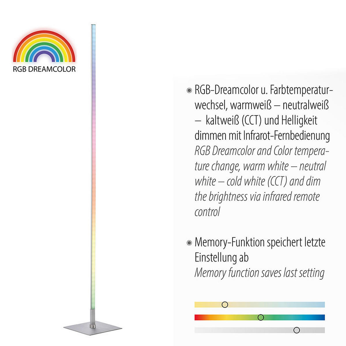 LED STEHLEUCHTE Silber dimmbar RGB - Silberfarben, Metall (20.5/20.5/151cm)