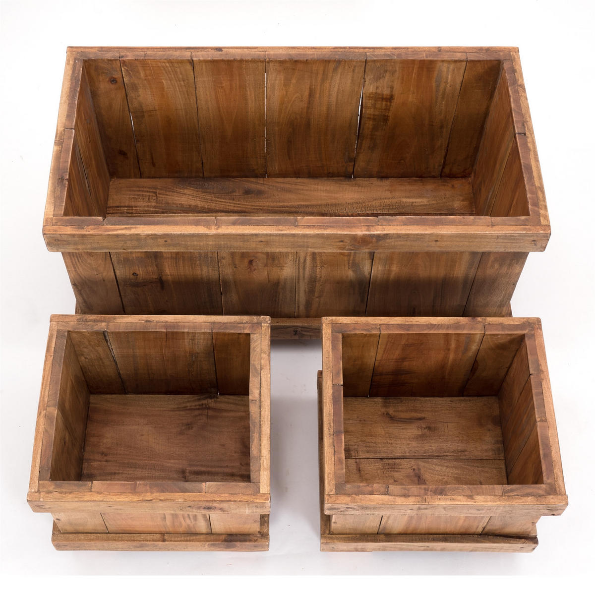 ÜBERTOPF-SET FLOWERPOT 3-tlg. Recyclingholz massiv, 2 verschiedene Größen naturfarben - Naturfarben, Holz (80/40/40cm) - DESIGN DELIGHTS