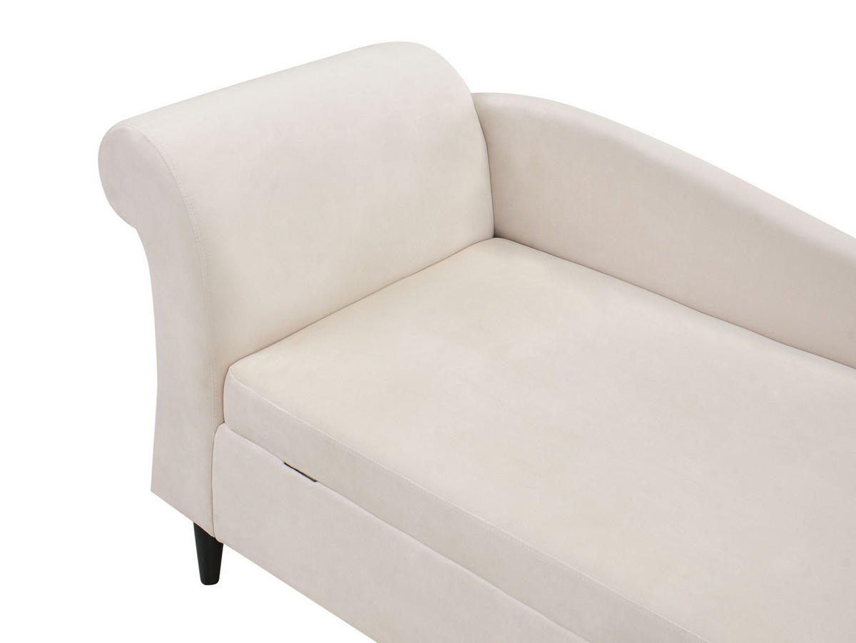 ČALOUNĚNÉ LEHÁTKO CHAISE LONGUE LEVOSTRANNÉ Sametová látka Béžové s úložným prostorem Luiro - černá/béžová, textil (160/77/70cm) - Beliani