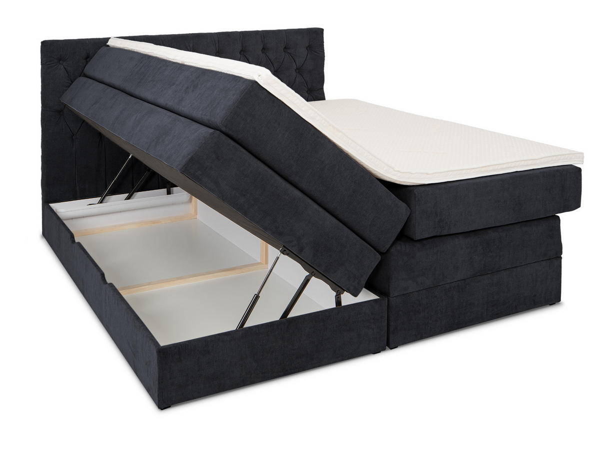 BOXSPRINGBETT Verona Dunkelblau 180/200 cm H2/H3 Samt - Dunkelblau, Textil (180/200cm) - wonello