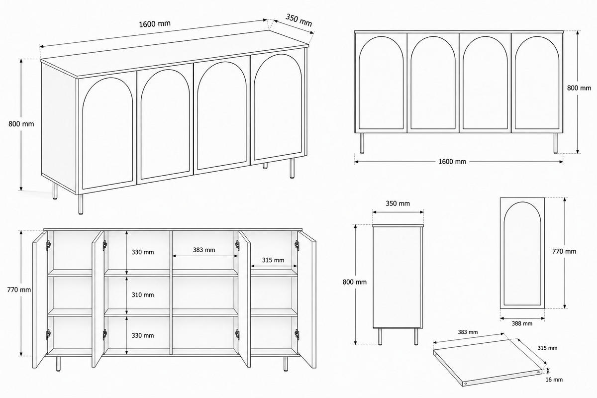 KOMMODE, Weiß, 161 x 42 x 87,6 cm - Weiß, Holzwerkstoff (161/87.6/42cm) - 3XE LIVING