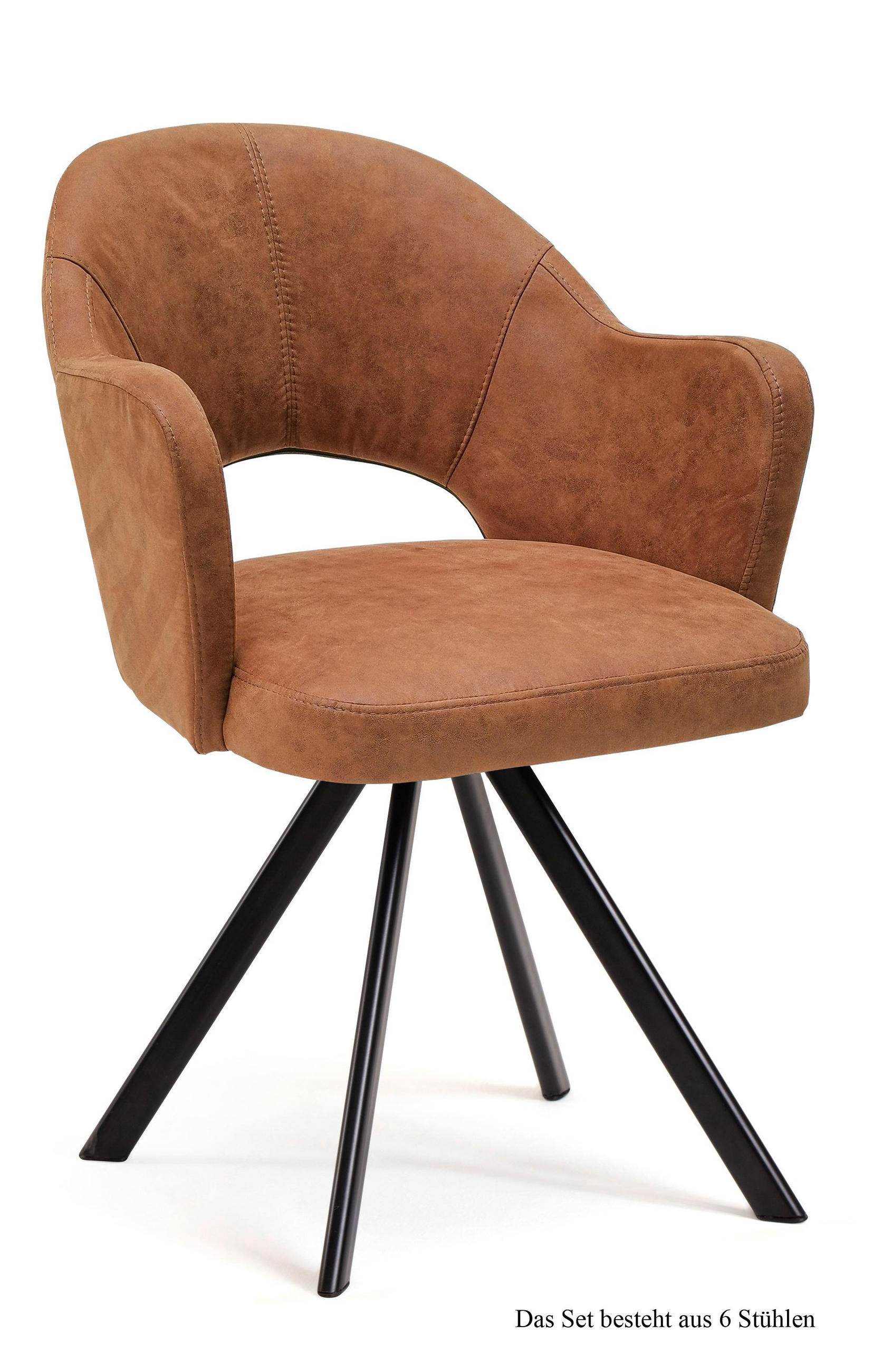 ARMLEHNSTUHL drehbar (6er-Set) Devon 59x87x61 Schwarz/Cognac - Cognac/Schwarz, Kunststoff (61/87/59cm) - 58aufmkessel