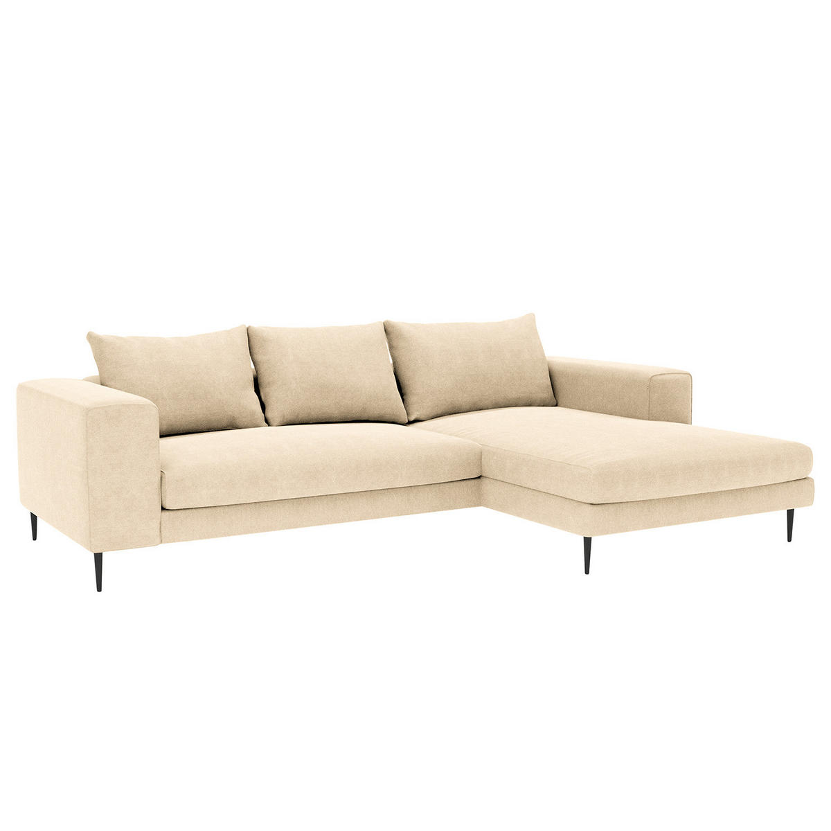 ECKSOFA met Longchair - Webstoff - Beige/Schwarz, Textil/Metall (275/170cm) - home24