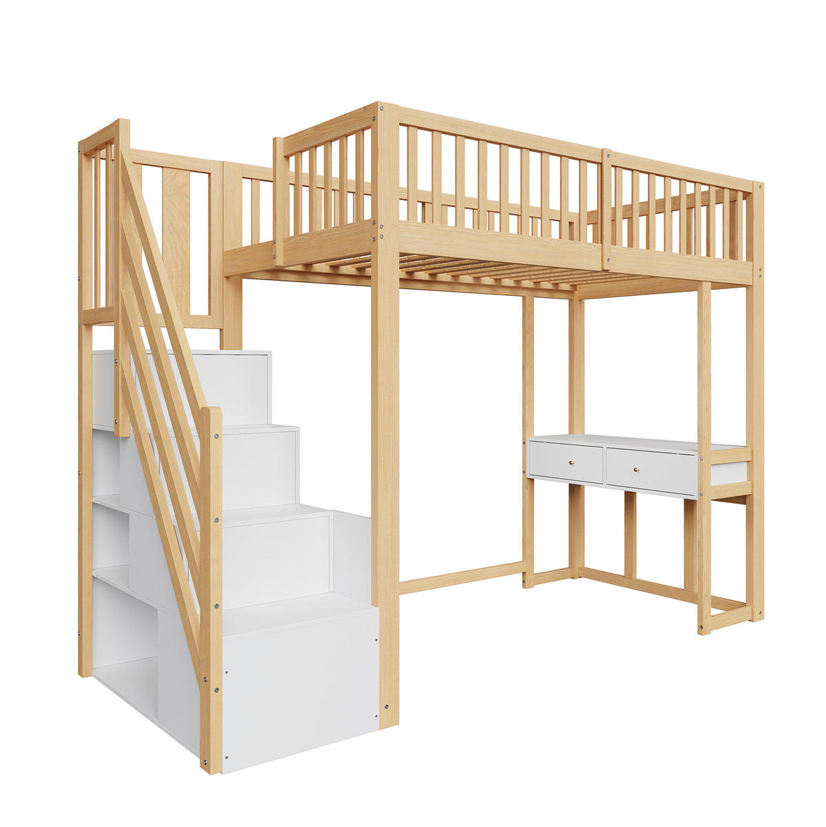 HOCHBETT 90/200 cm Weiß mit Tisch und Aufbewahrungstreppe - Weiß, Holz (90/200cm) - MIVRAY