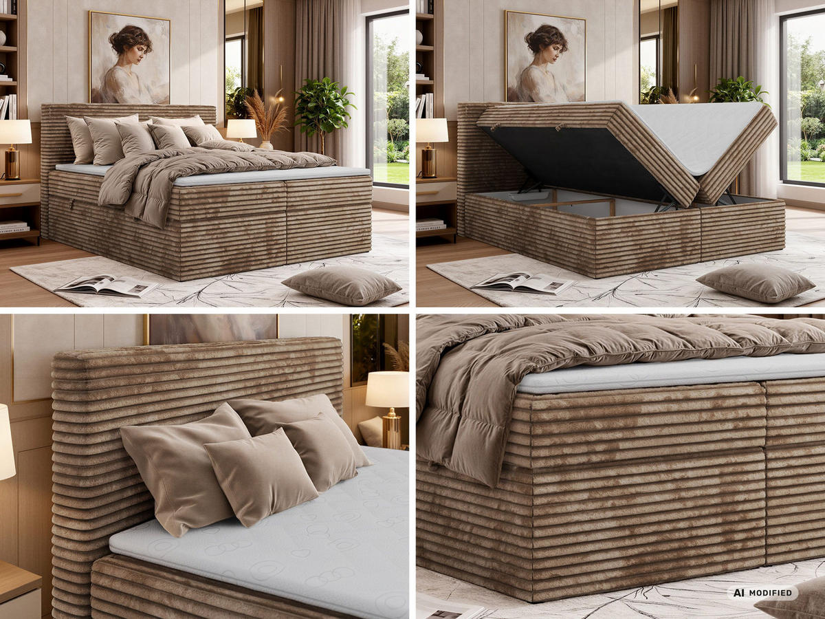 KONTINENTÁLNÍ POSTEL TILION 140/200 - Hnědá Manšestr - Topper T25 - H4 - černá/hnědá, textil/plast (140/200cm) - MKS