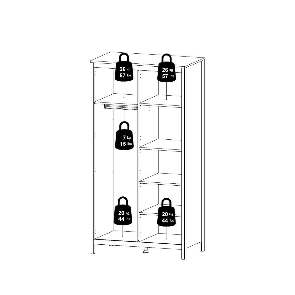 KLEIDERSCHRANK mit 2 Türen barcelone 102,3/58,4/199 cm - Weiß, Holzwerkstoff (58.4/199/102.3cm) - Calicosy