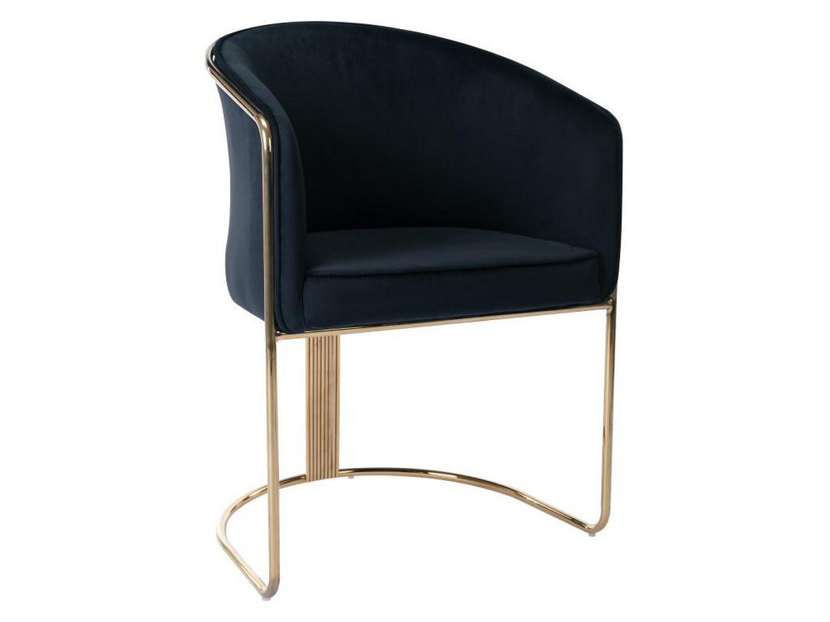 STUHL mit Armlehnen 6er-Set - Samt & Metall - Schwarz und Goldfarben - JOSETHE - Schwarz, Textil (52.5/82.5/59.5cm) - Pascal Morabito