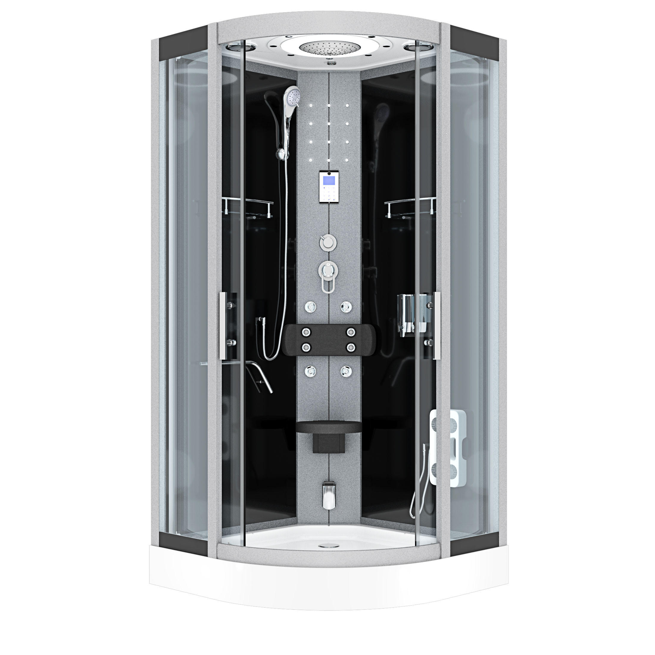 DAMPFDUSCHE Duschkabine D58-03T2 sw 80x80 - Schwarz, Glas/Kunststoff (80/80/215cm) - AcquaVapore by Sandra Jentho