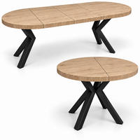 ESSTISCH rund ausziehbar 110/210/76 cm, Braun Hikora Egger Natur, 54 cm Tischplatte + X Metallbeine Schwarz - Eichefarben/Schwarz, Holzwerkstoff/Metall (110/210/76cm) - Damale Möbel