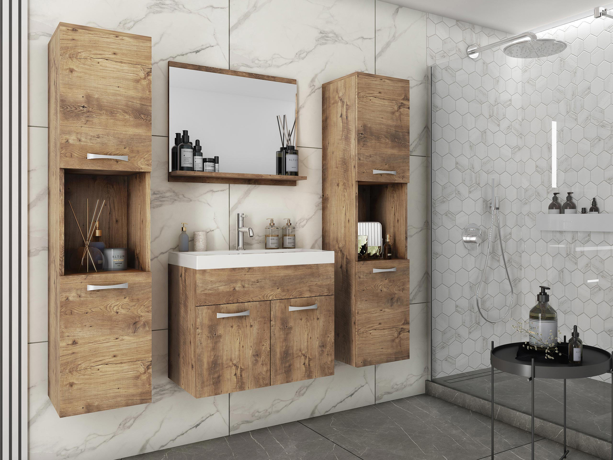 BADMÖBEL-SET Montreal XL - Braun, Holzwerkstoff (30/132/30cm) - MIRJAN24