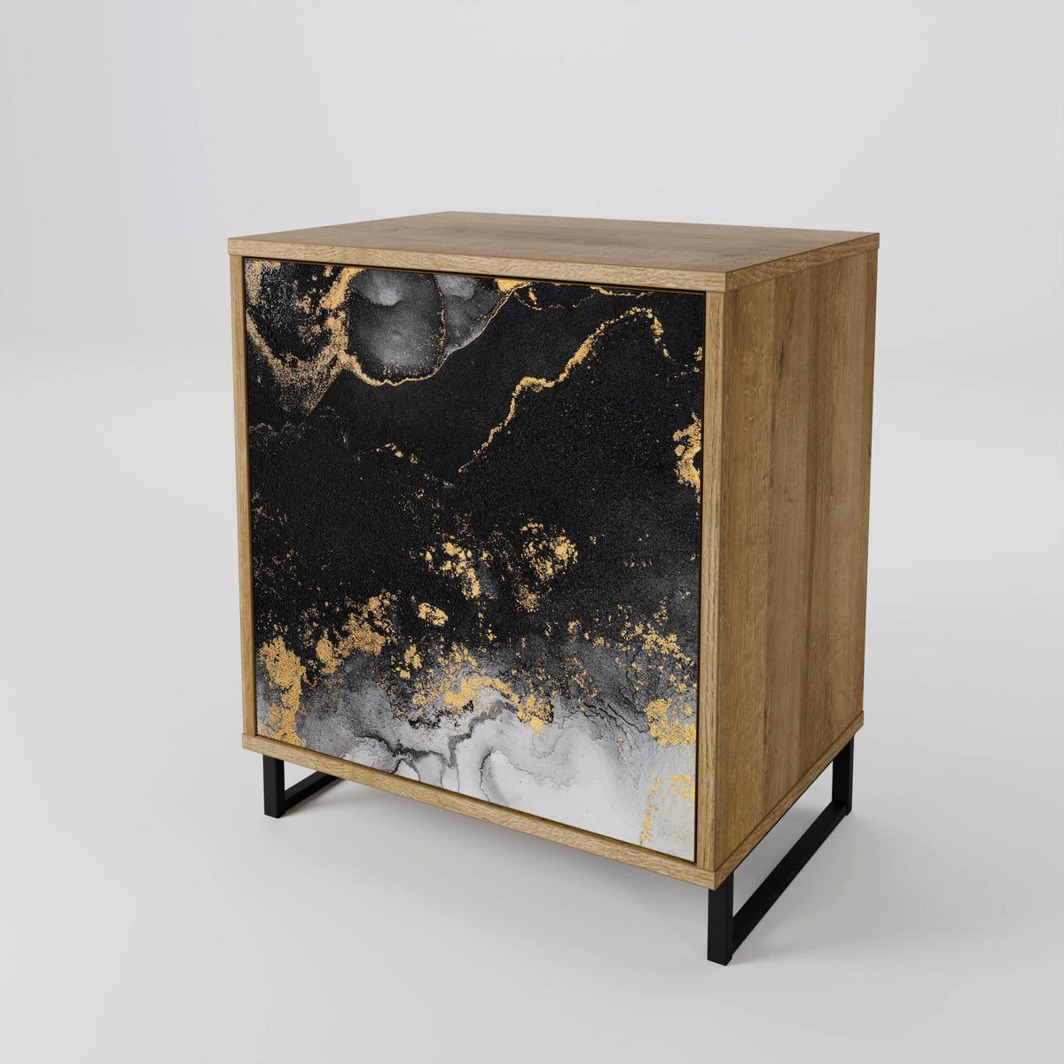 SIDEBOARD MARBLE OF TOMMORROW, Eichefarben, 57,5x42x70,5 cm, Schwarze Metall-Sternfüße - Eichefarben/Multicolor, Holzwerkstoff/Metall (57.5/70.5/42cm) - SpaceRebels