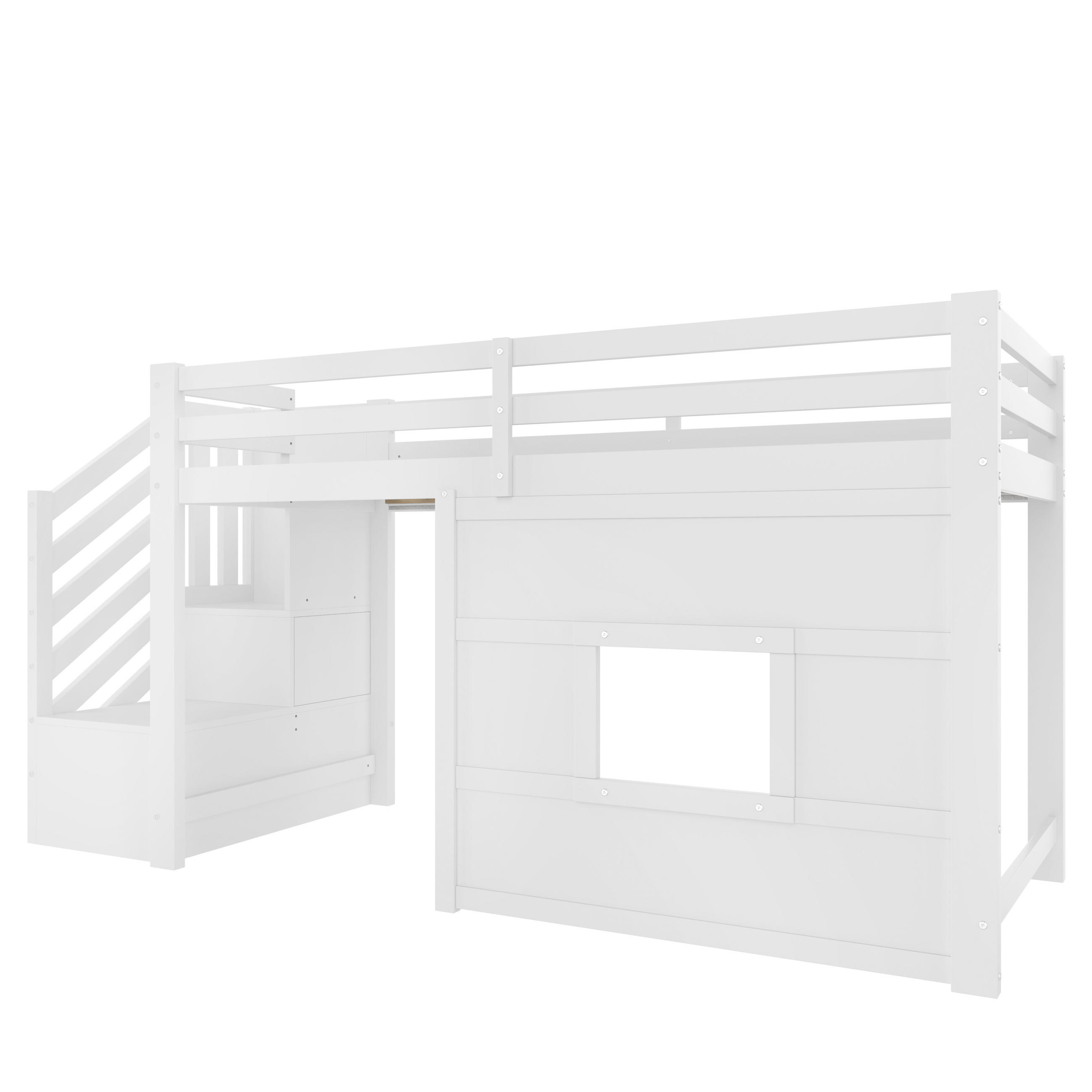 HOCHBETT 90/200 cm in Weiß mit Stauraumtreppe und LED - Weiß, Holz/Holzwerkstoff (90/200cm) - WISHDOR
