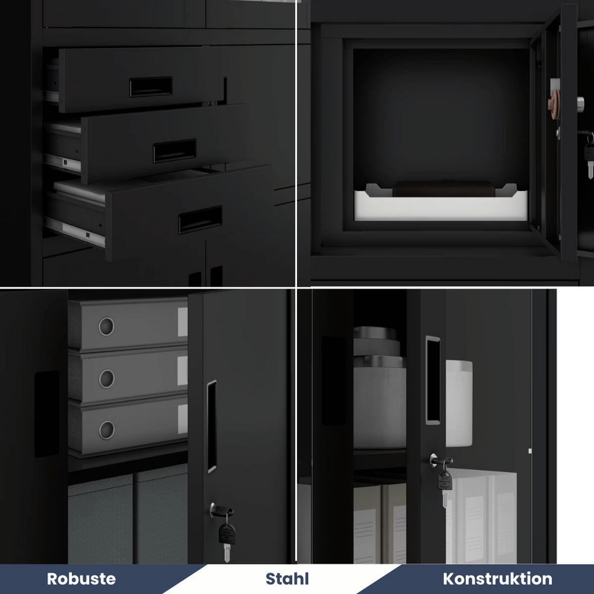 VITRINENSCHRANK abschließbar GEDO mit Tresor 185x90x40cm Schwarz - Schwarz, Metall (90/185/40cm) - DELUKE