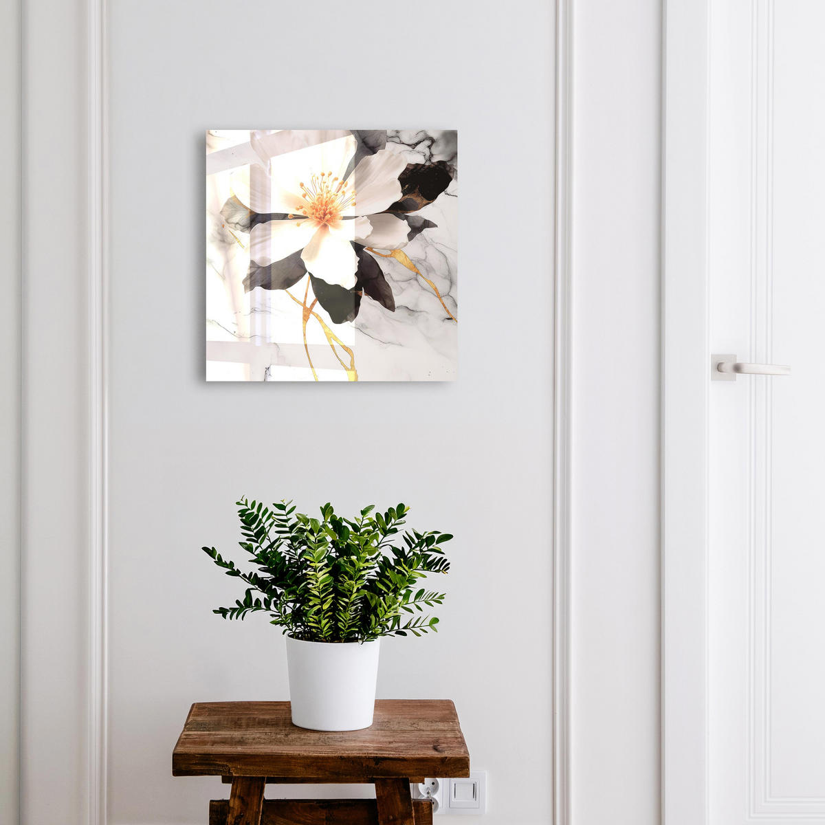 SCHLÜSSELBOX Schwarz 30x30 cm- Türöffnung nach rechts - Blumenzauber - Weiß, Metall (30/30/5cm) - TULUP