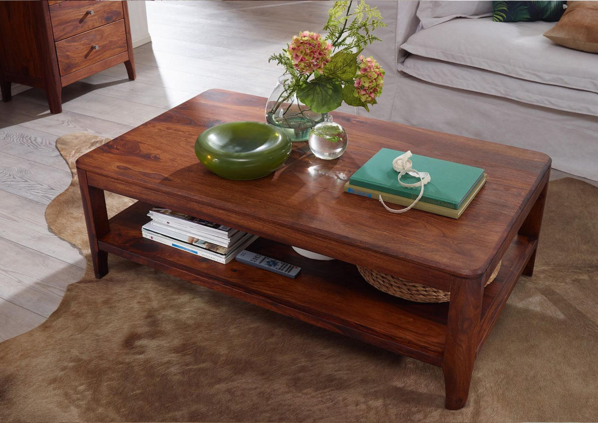 COUCHTISCH Sheesham 120x70x40 walnuss geölt BROOKLYN #11 - Dunkelbraun, Holz (120/70/40cm) - Massivmoebel24