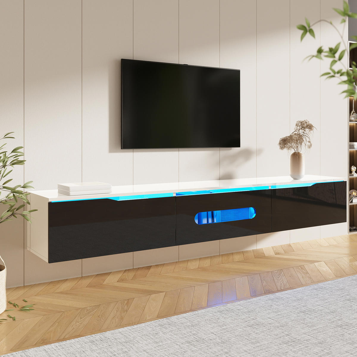 TV-ELEMENT mit LED 180 x 35 x 30 cm Schwarz Weiß wandmontierbar - Schwarz, Holzwerkstoff (35/30/180cm) - Beauniv