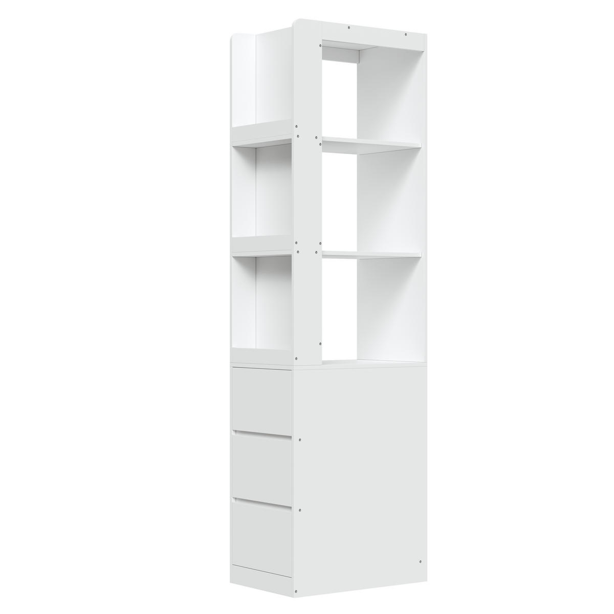 BÜCHERREGAL 60cm 200cm hoch 3 Fächer 3 Schubladen Anti-Kipp - Weiß, Holzwerkstoff (60/200/40cm) - FLIEKS
