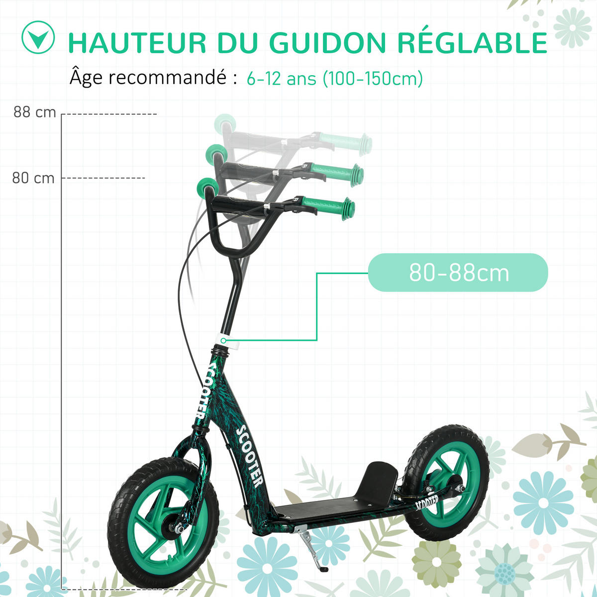 KINDERSCOOTER DE-16945 5-fach höhenverstellbar Grün - Grün, Metall (118/52/88cm) - ComfortXL