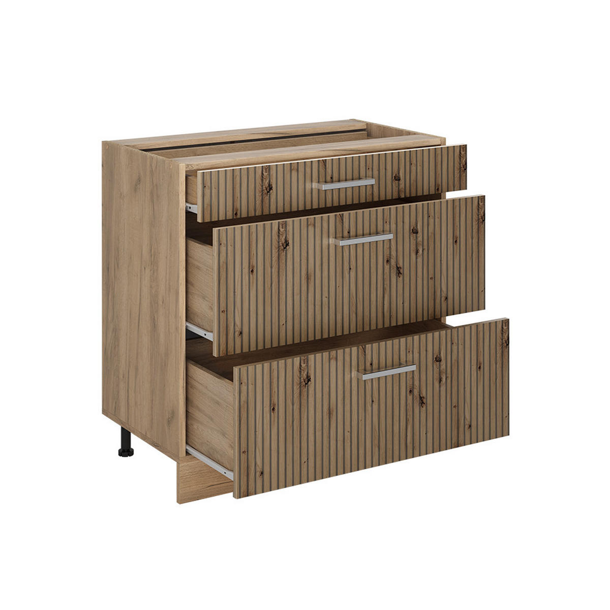 SPODNÍ SKŘÍŇKA KUCHYŇSKÉ LINKY R-Line, Řemeslný dub/Zlatý mocný dub, 80 cm se 3 zásuvkami pracovná doska antracitová - dub artisan/barva dubu, kompozitní dřevo (80/81.6/60cm) - Vicco