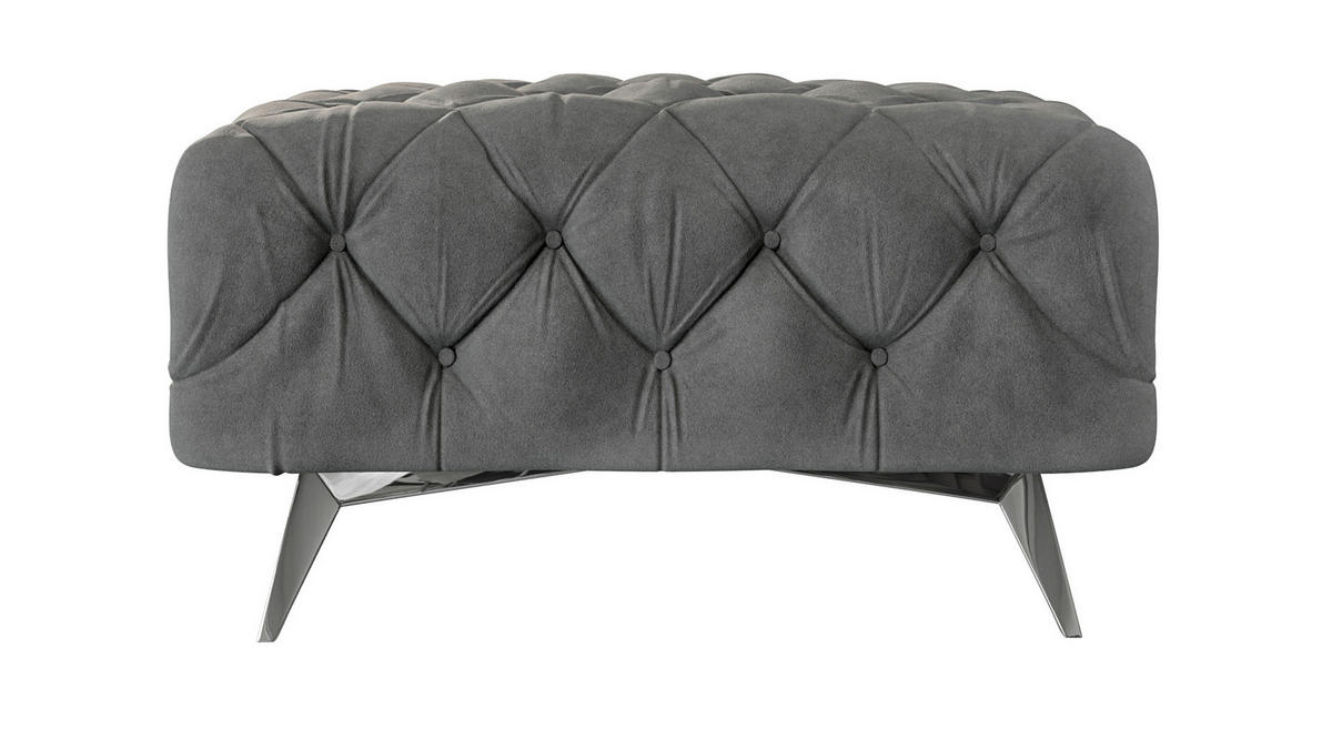 HOCKER Chesterfield Laura Grau Samt - Silberfarben/Grau, Holz/Textil (80/45/80cm) - S-Style Möbel
