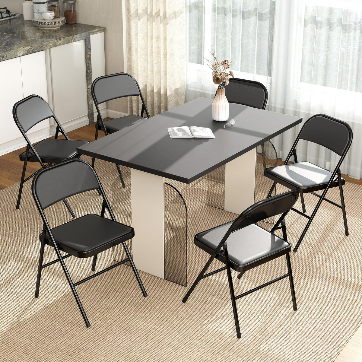 KLAPPSTUHL 6ER-SET aus Kunstleder & Stahl Schwarz - Schwarz, Metall (45/78/46cm) - HOMCOM