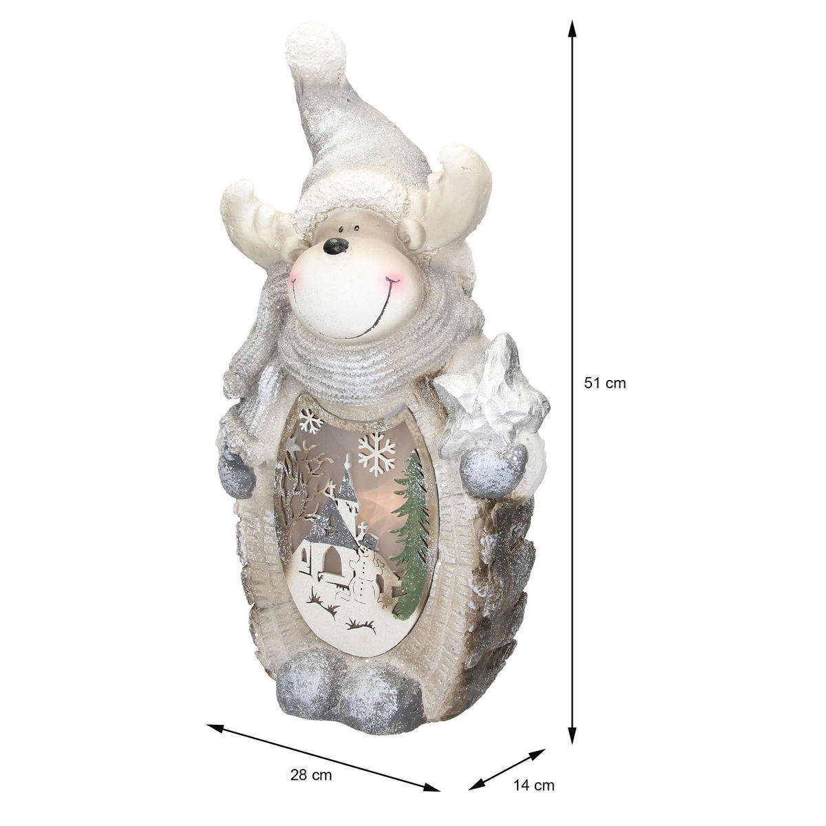 LED-RENTIER FIGUR Weiß 51 cm Batteriebetrieben Warmweiß für Innen - Grau, Kunststoff (14/51/28cm) - ECD-Germany