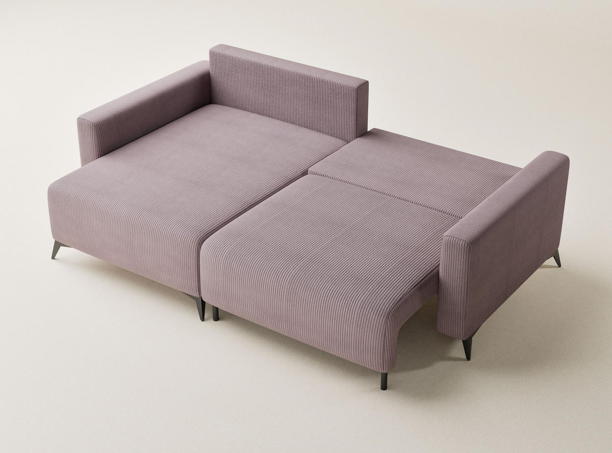 ECKSOFA MIT SCHLAFFUNKTION Leon Lila Samtstoff - Flieder/Schwarz, Holz/Holzwerkstoff (148/239cm) - Maison de Reve