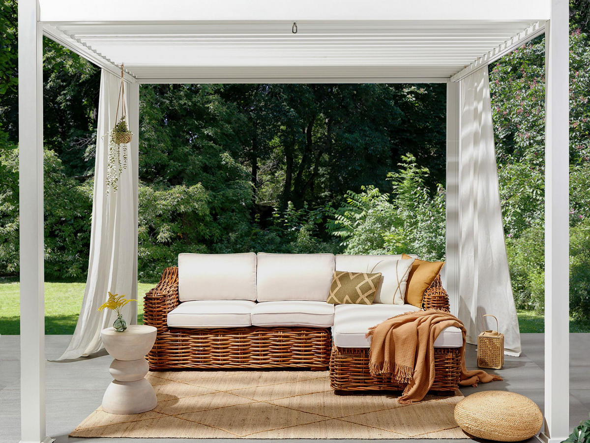 GARTEN-ECKSOFA 3-Sitzer Beige Briatico - Beige/Naturfarben, Naturmaterialen (230/85/150cm) - Beliani