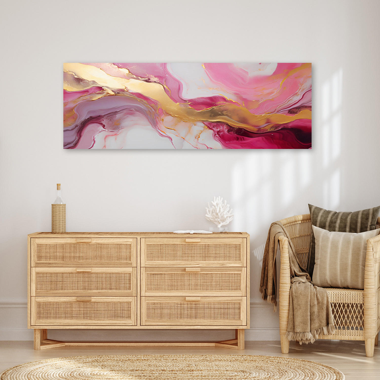 WANDBILD abstrakte marmor textur rosa gold - Pink, Textil (90/30cm) - Feeby
