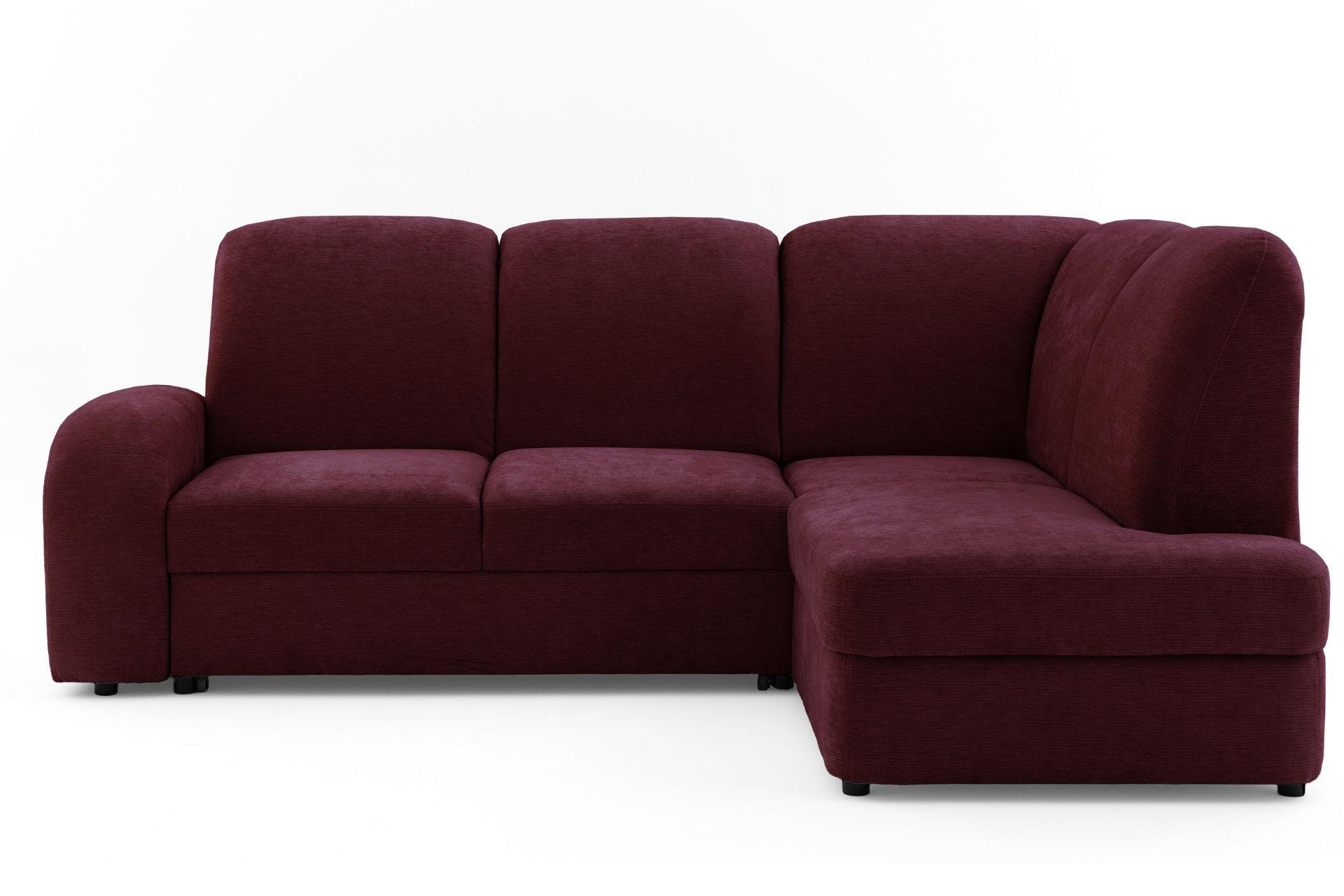 ECKSOFA VIBE L Rechts mit Schlaffunktion 129x205 Chenille Bordeaux - Bordeaux/Schwarz, Holz/Kunststoff (250/186cm) - Muffo