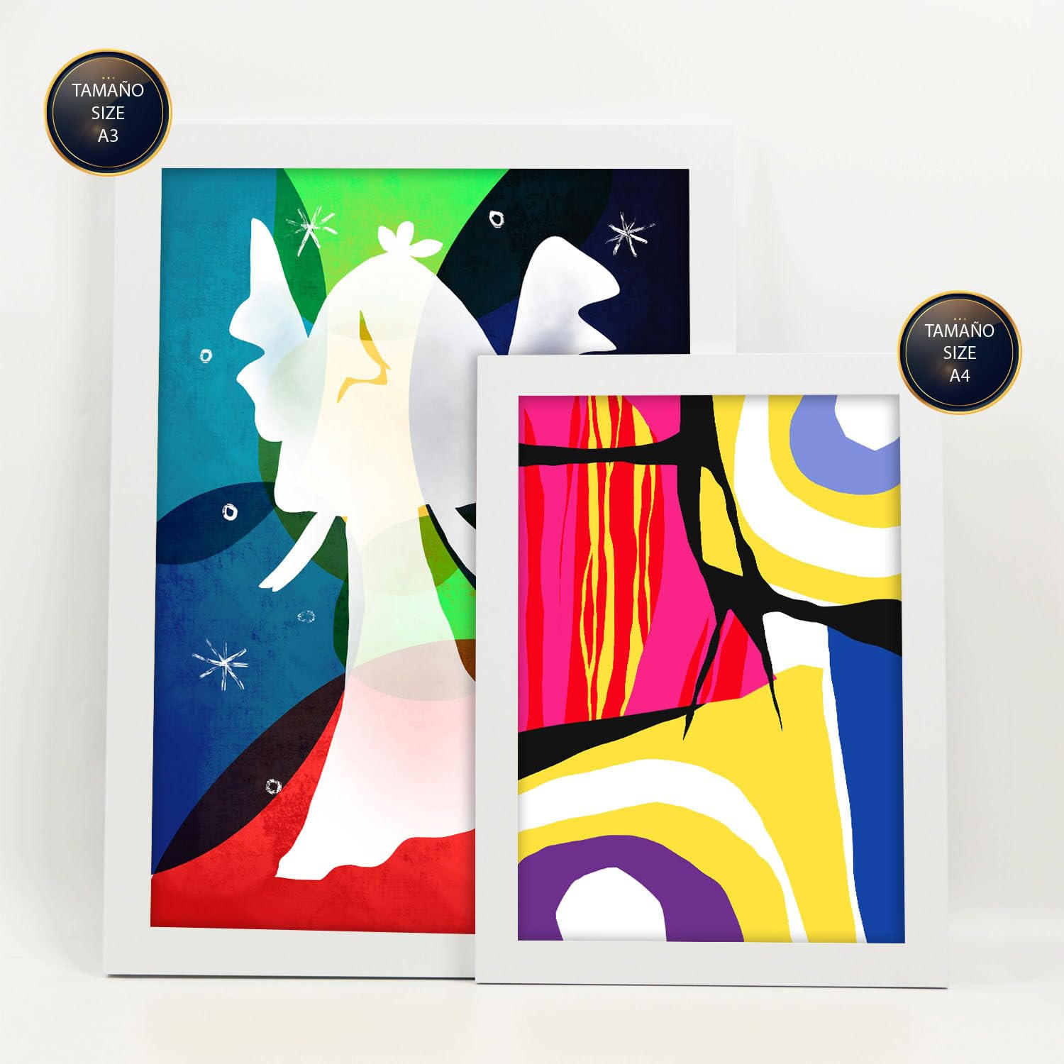 POSTER Set Mit 6 Flügel Des Friedens In Farbenfrohe Abstracts Ästhetische Dekorative Gemälde Für Ihr Wohnzimmer Zuhause A3 & A4 Weißer Rahmen - Weiß, Papier (29/3cm) - Nacnic